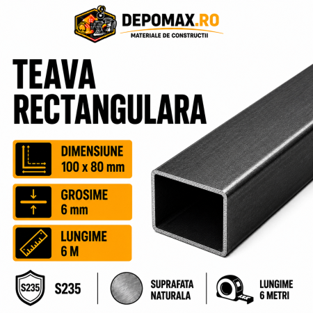 Teava rectangulara 100 x 80 x 6 mm, 6 metri